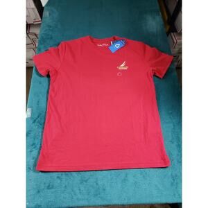 Nautica Shirt Size Large Mens Red Short Sleeve Tee Happy Holidays Christmas NWT